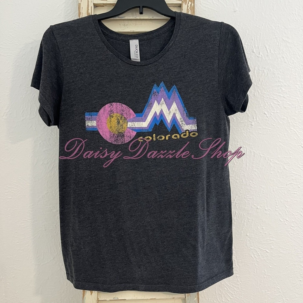 🏔️ Colorado Mountain Retro‎ T Shirt Cotton Polyester Dark Gray Adult Size XL